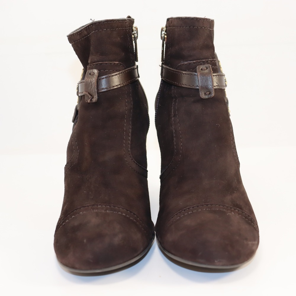 Tory Burch Suede Wedge Ankle Boots Women 8.5 Brown Excellent Logo Medallion 4208 - Picture 3 of 7